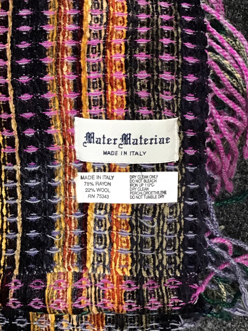 Mater-Materiae earth Multicolor Italian wool Woven Scarf with Fringe vintage